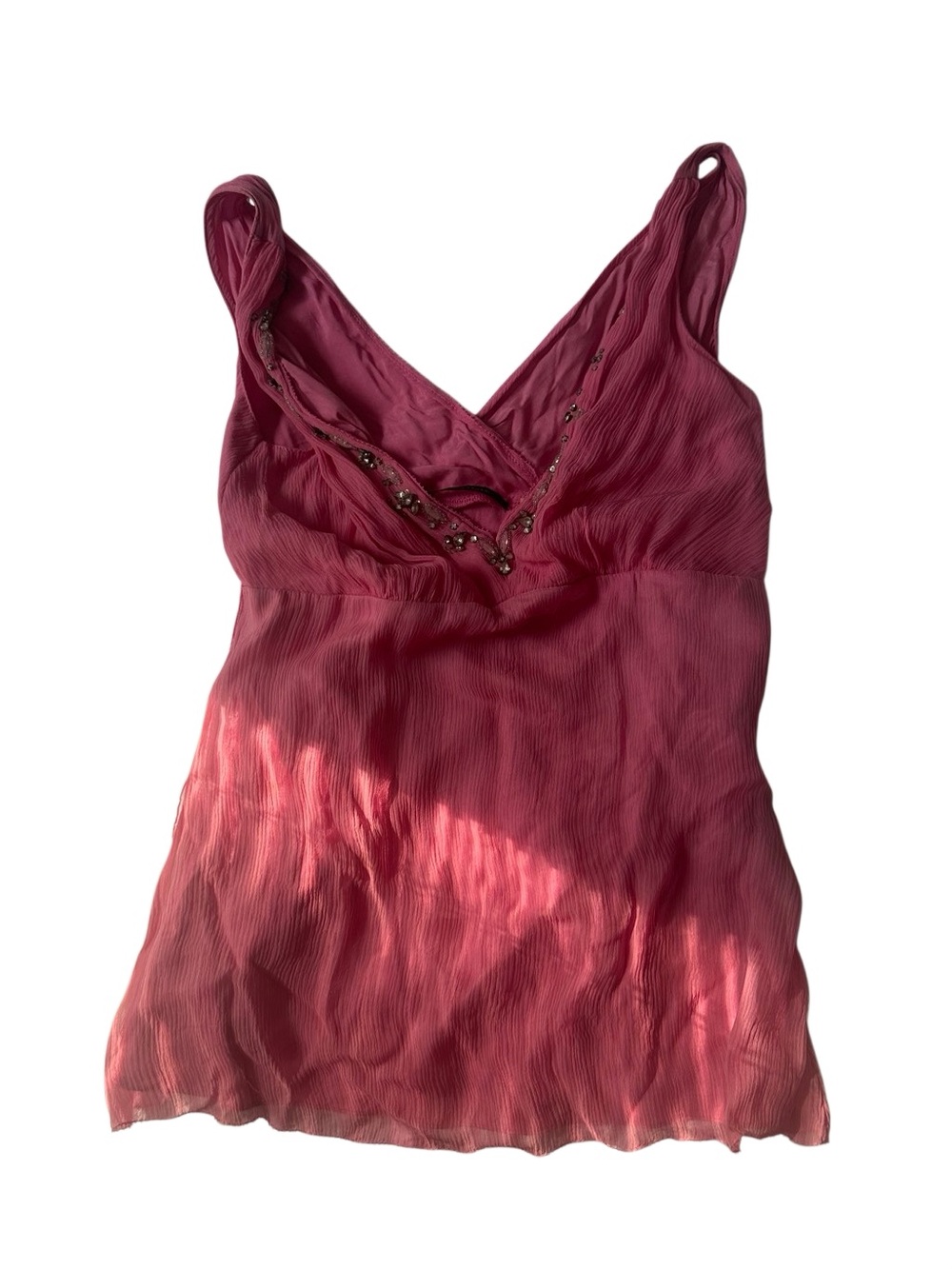 Elie Tahari Sleeveless V-Neck Beaded Camisole in Berry Pink
